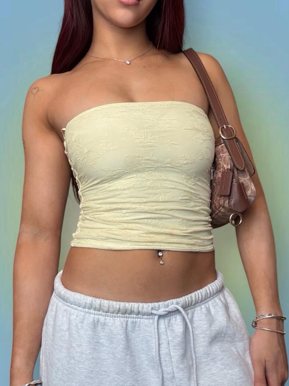 Garage Butter Yellow Floral Tube Top